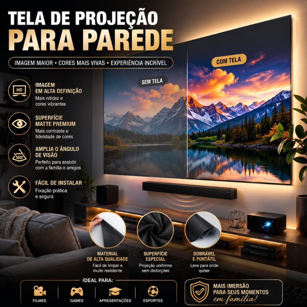 Tecido Dry Fit para Tela de Projeção Ultra HD Premium Anti Amassado Lavável Alta Qualidade