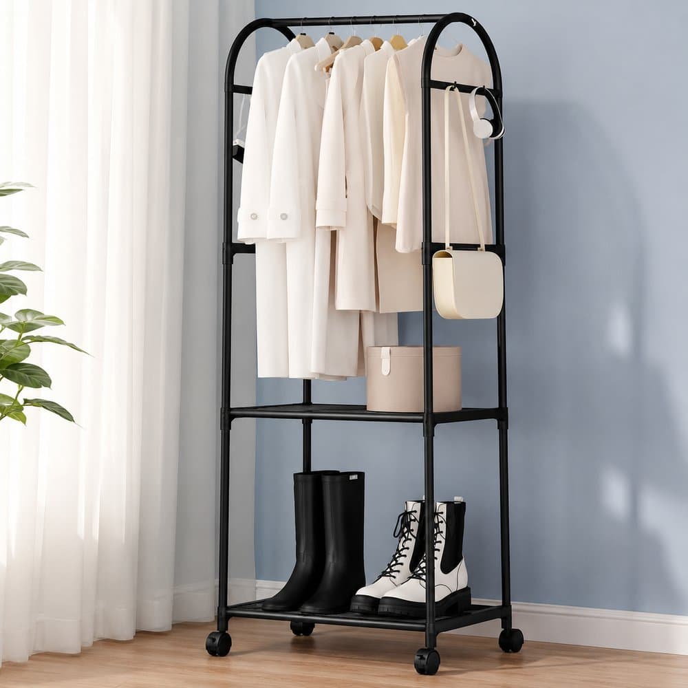 Arara Suporte Roupas Multiuso Duas Prateleiras Preta Organizadora Espaçosa guarda roupa portatil