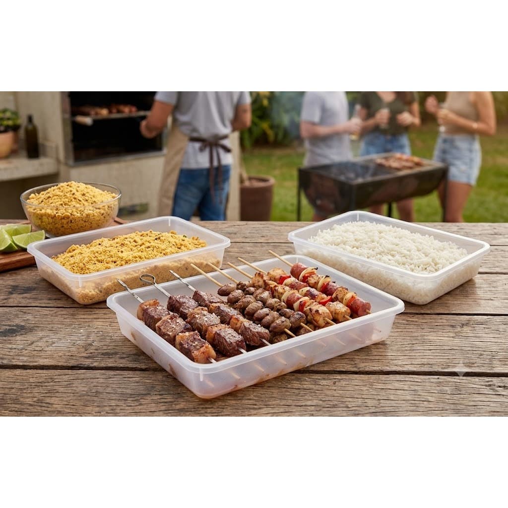 3 Bandejas 3,39l Resistente Churrasco Carne Salada Farofa Maionese BPA Free Mercado Açougue