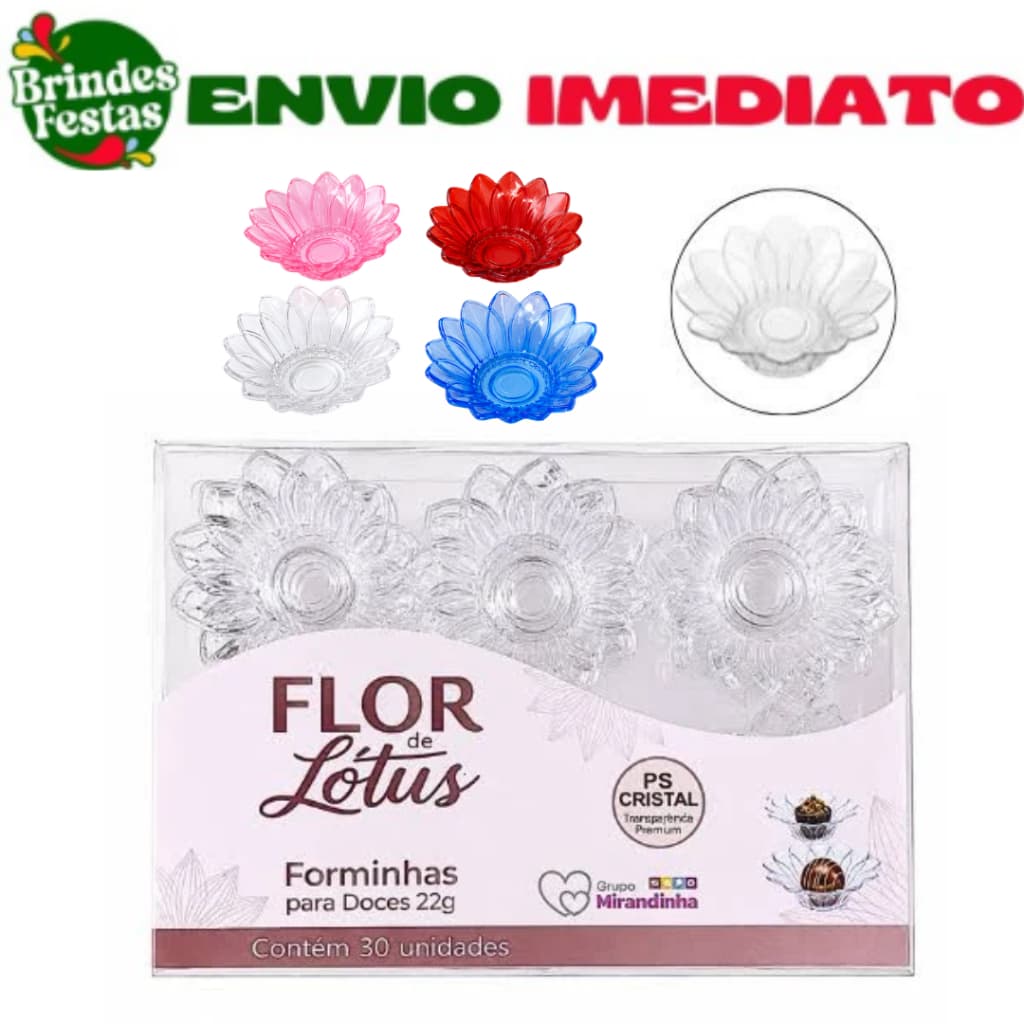 30 Forminhas Flor de Lótus para Doces Finos Trufas 20g Festa Aniversario Casamento Azul Rosa Vermelho Transparente