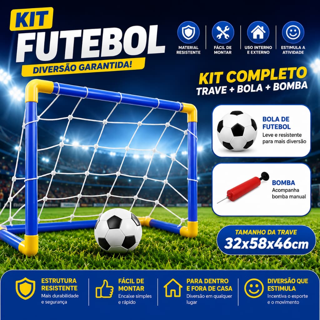 Mini Trave com Rede + Bola + Bomba de Encher / 01un Trave Golzinho Futebol Infantil