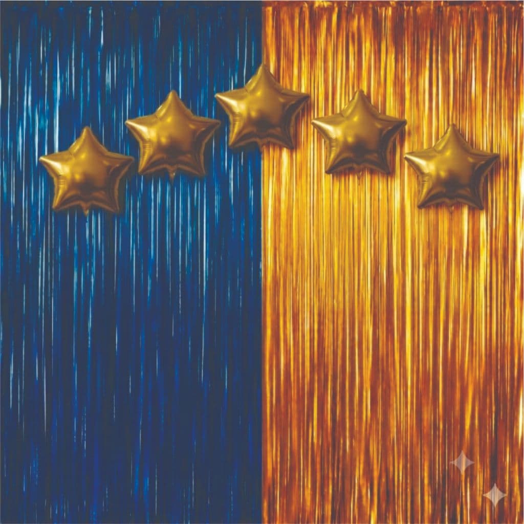 Kit Decoração Futebol Hexa Brasil Copa 2 Cortinas Metalizadas + 5 Estrelas