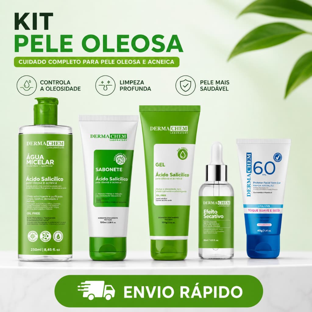 Kit Pele Oleosa Dermachem Ácido Salicílico Skincare Completo Antiacne Água Micelar Protetor FPS 60