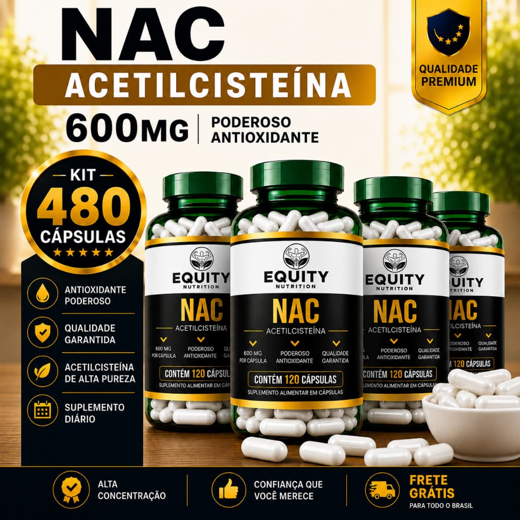 NAC 600mg 480 Cápsulas Acetilcisteína Suplemento Alimentar Original Equity Nutrition