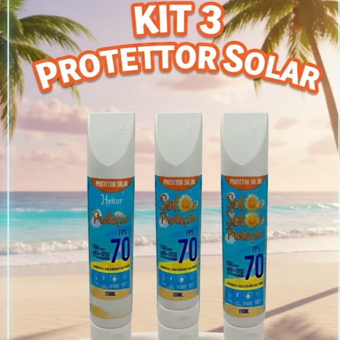 Kit 3 Protetores Solares Happy Sol FPS 70 – 150ml (Facial e Corporal, Toque Seco) VEGANO