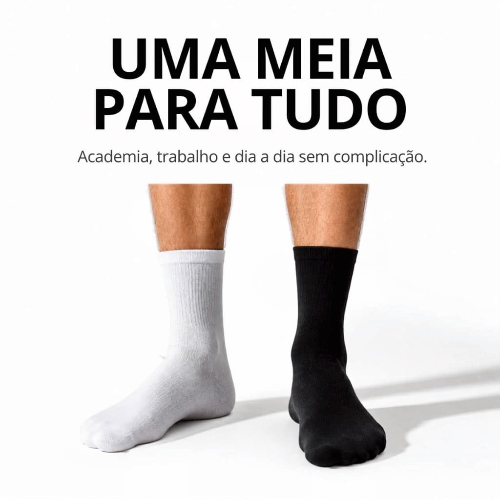 Kit 24 Meias Cano Médio Alto Algodão Masculina Feminina Unissex Branca e/ou Preta Kits de 3 a 24 Un J&F