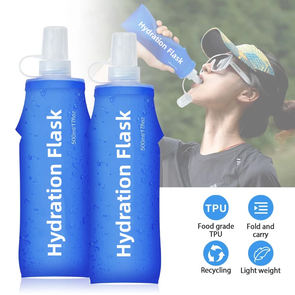 500ml TPU macio frasco saco de água dobrável garrafa de água esporte correndo pacote de hidratação para caminhadas
