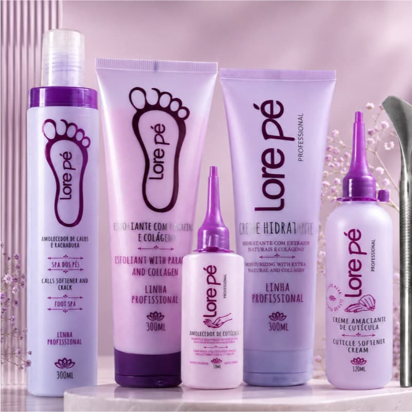 Kit Profissional Cuidados Dos Pés Cutículas Lore Pé Hidratante Esfoliante 5 Produtos + Bisturi 222