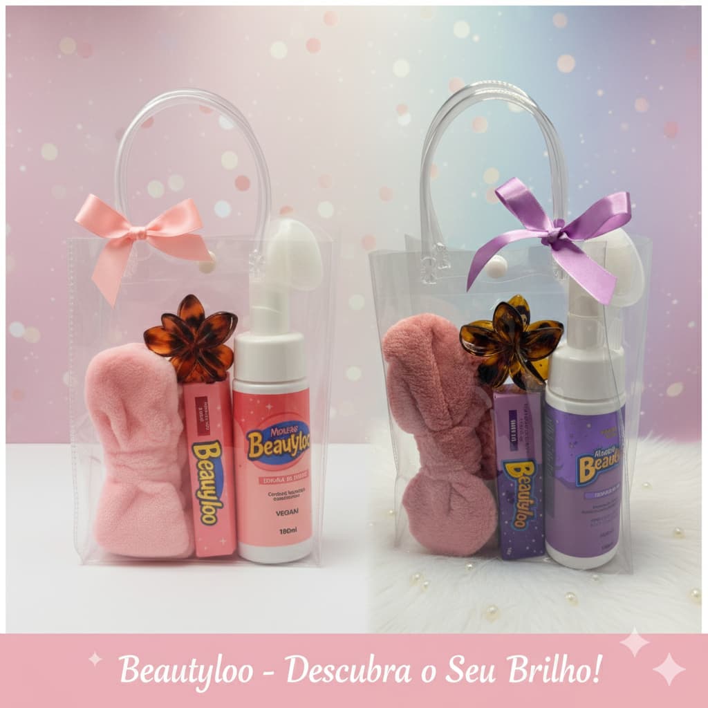 Kit Limpeza de Pele Skincare e Maquiagem - Lembrancinha de Aniversário, Festas das Cores, Festa do Pijama e Natal