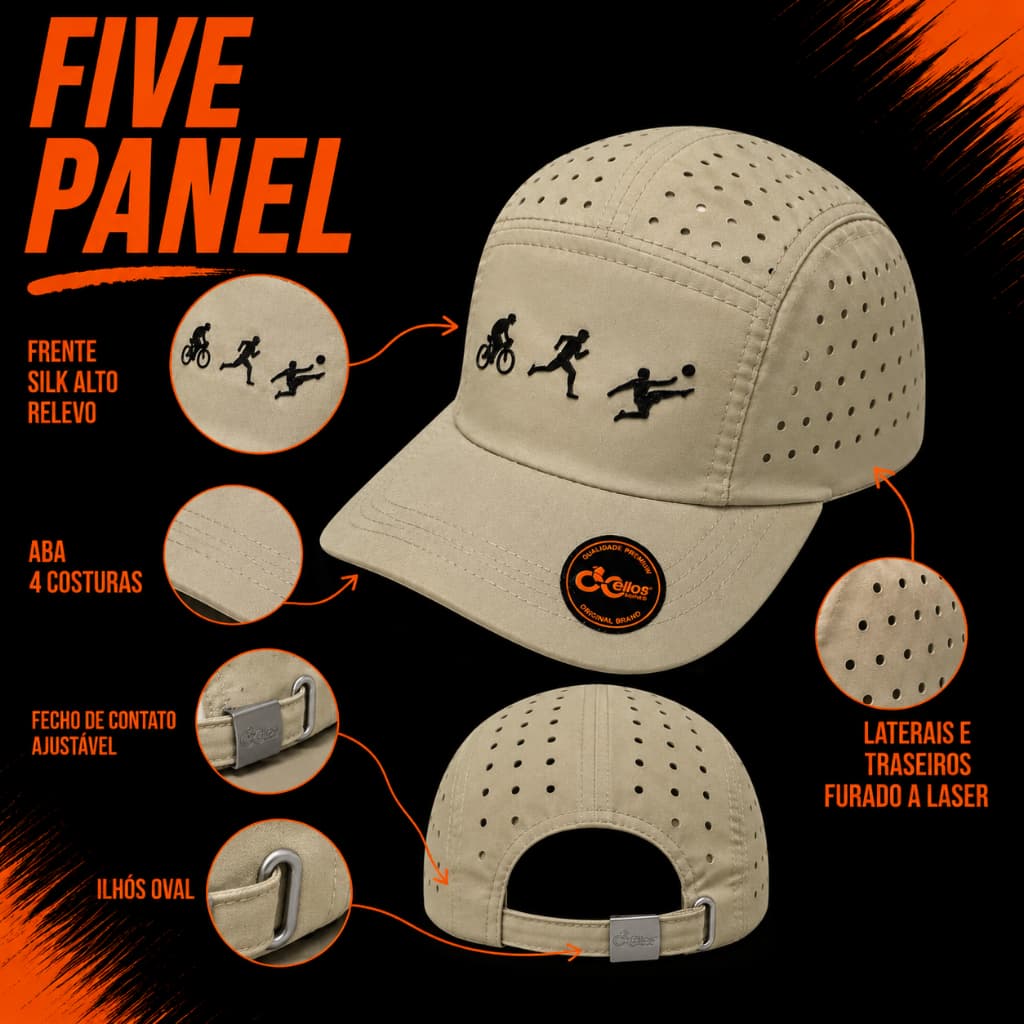 Boné Five Panel Ciclista Respirável Furadinho a Laser Leve Aba Curva Ajustável Masculino Feminino Casual Premium Esporti