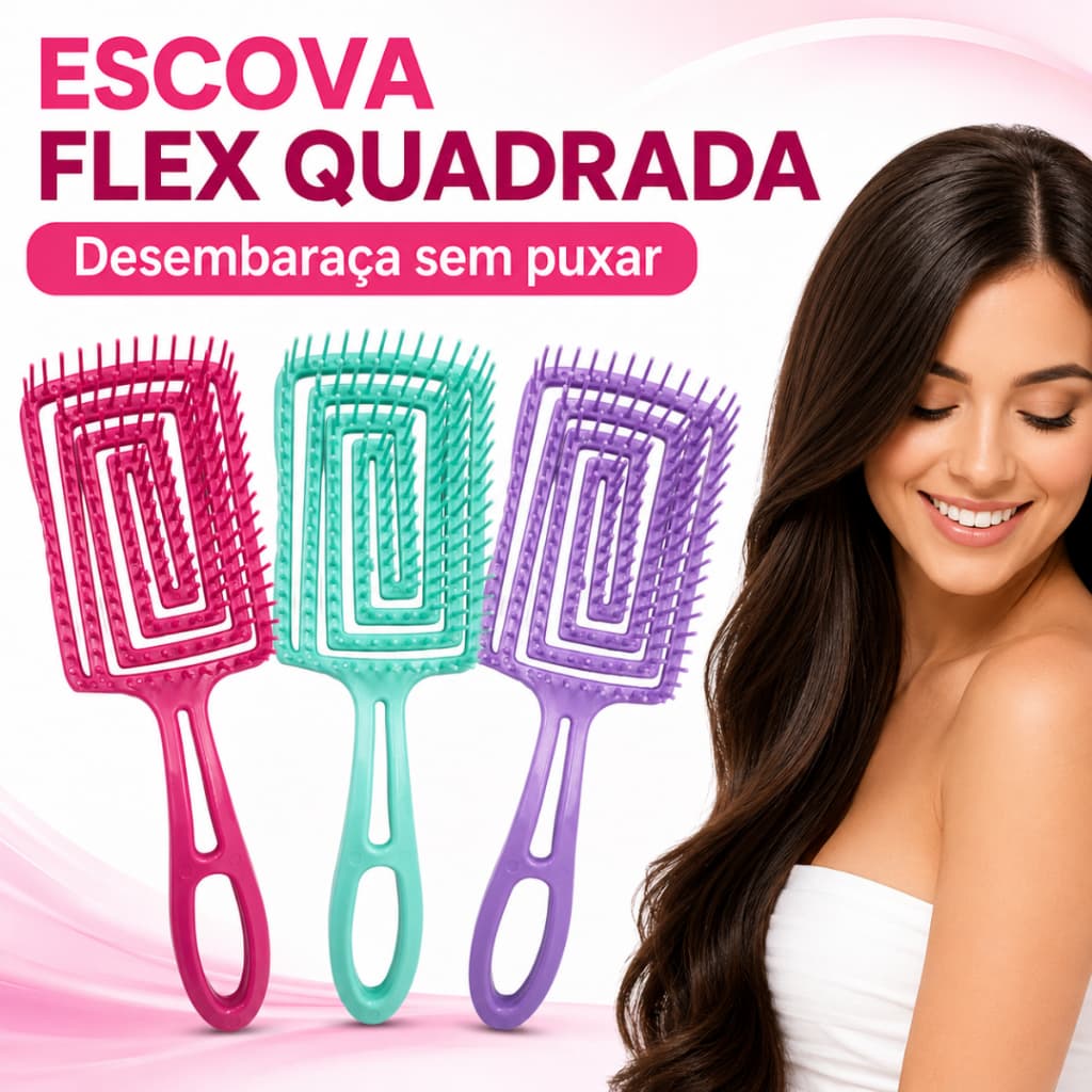 Escova Raquete Quadrada Flexível Desembaraçadora Cor Sortida