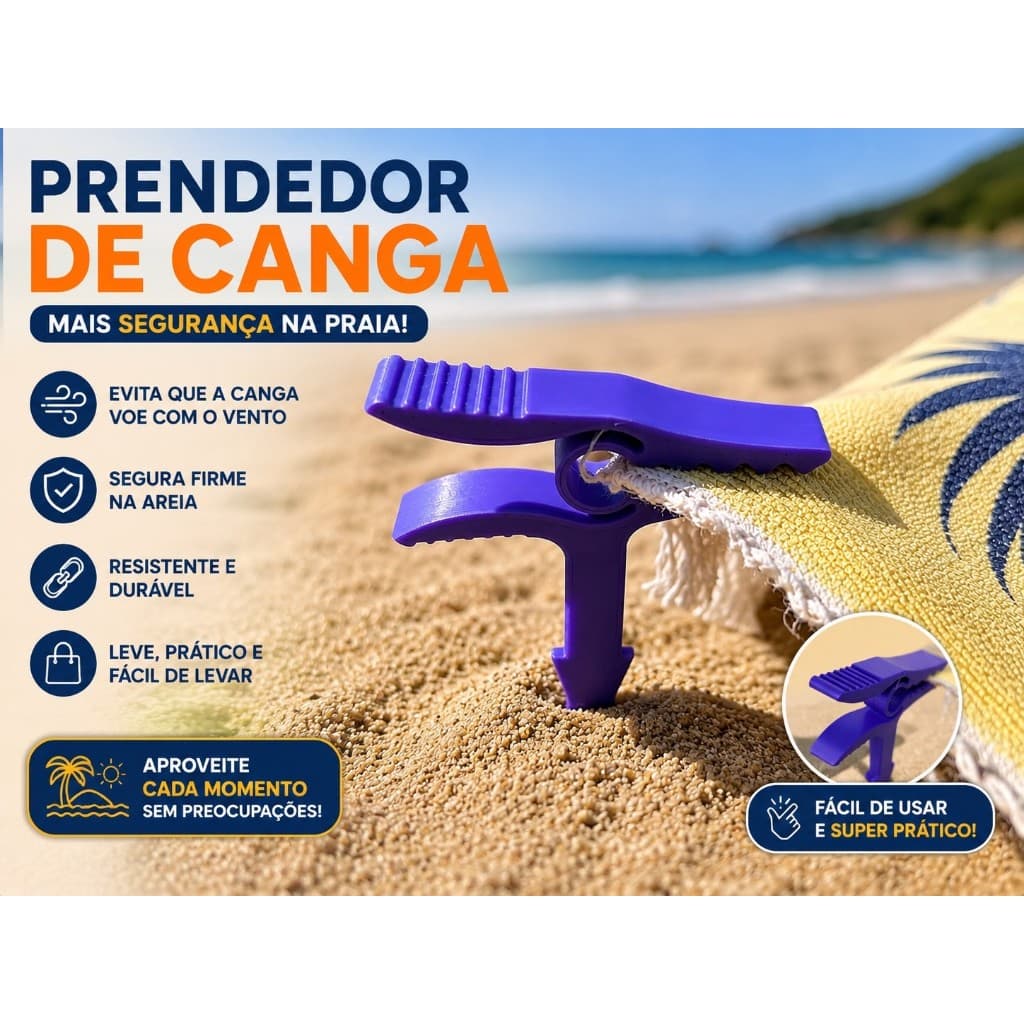 Prendedor de Canga para Praia | Fixa Toalha na Areia | Resistente e Reutilizável | Kit 4 Unidades