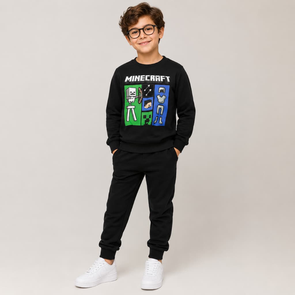 Conjunto Moleton Infantil Careca Flanelado Mine Craft Estiloso e Confortavel Calça Jogger