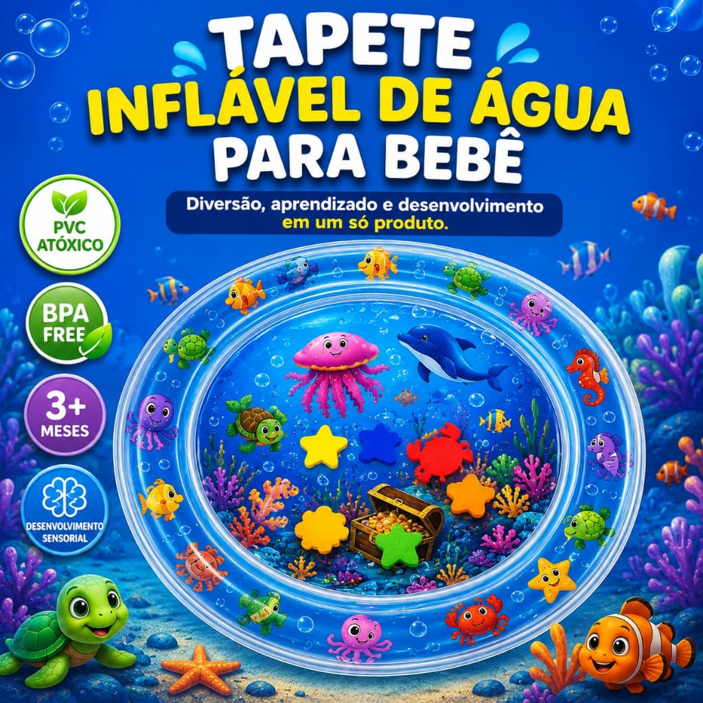 Brinquedo Tapete Infantil De Água Inflável Para Bebê Sensorial Coordenação Motora Educativo