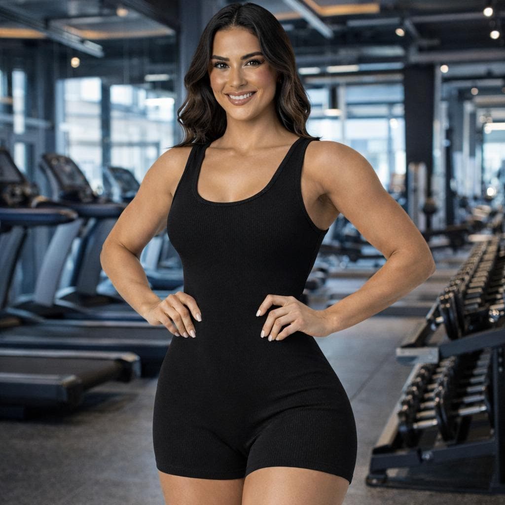 Macaquinho Fitness Feminino Ana Ruga Canelado Sem Bojo Short Macacão Curto Academia Yoga Treino Moda