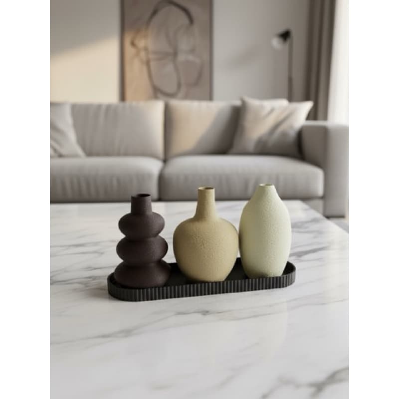 Kit 3 Vasos Decorativos com Bandeja | Centro de Mesa Moderno para Decoração