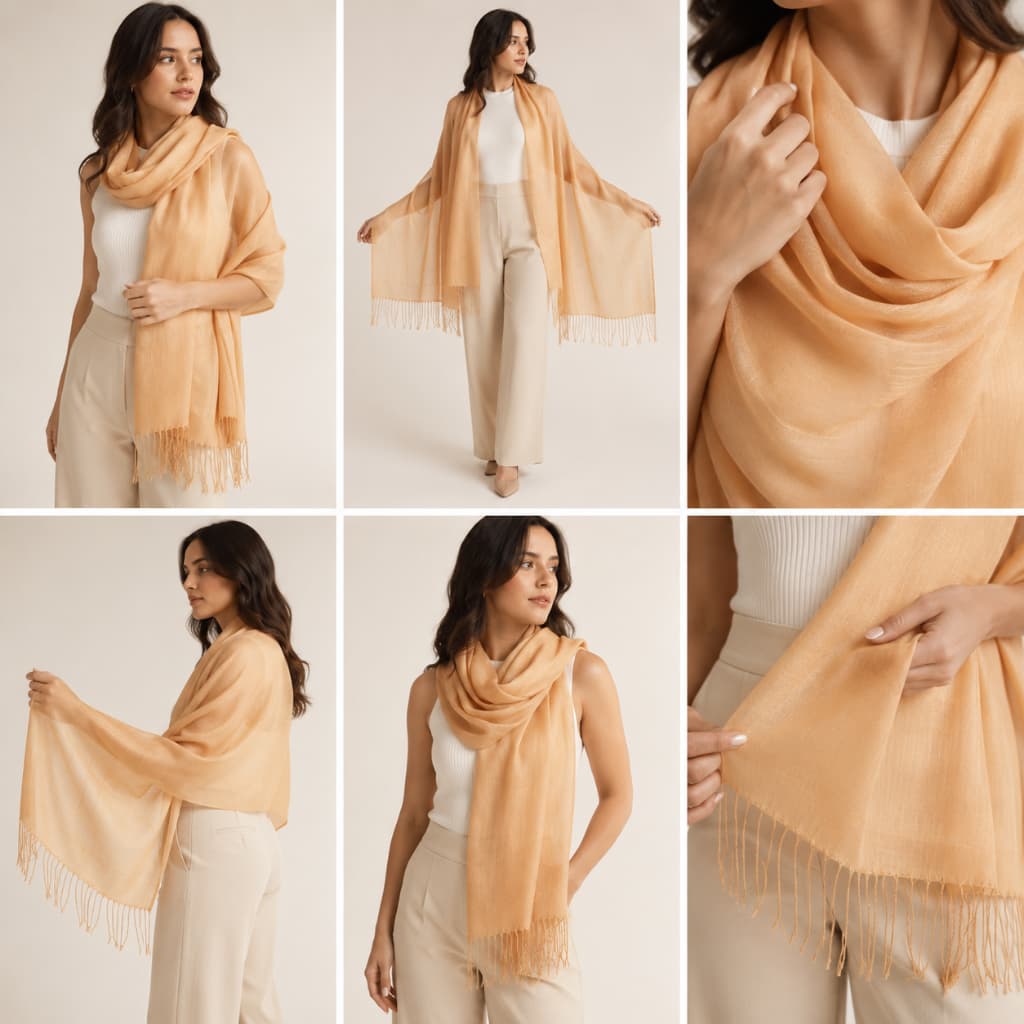 Cachecol Pashmina Cor Pêssego Tecido Liso 100% Poliéster Estilosa e Elegante Moda Feminina Luxo