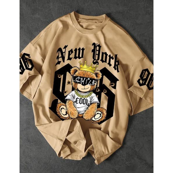 Camiseta Masculina Estampada Urso 96 King Óculos camisa 100%algodão Estilo de Rua Americano Lançamento Envio Rápido