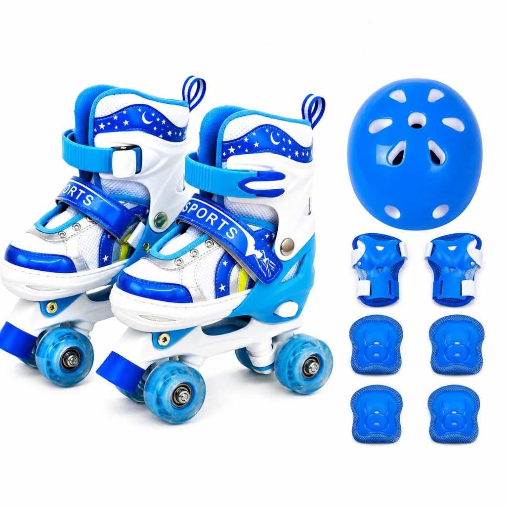 Patins Arco-íris Azul 4 Rodas Ajustável + Kit Proteção