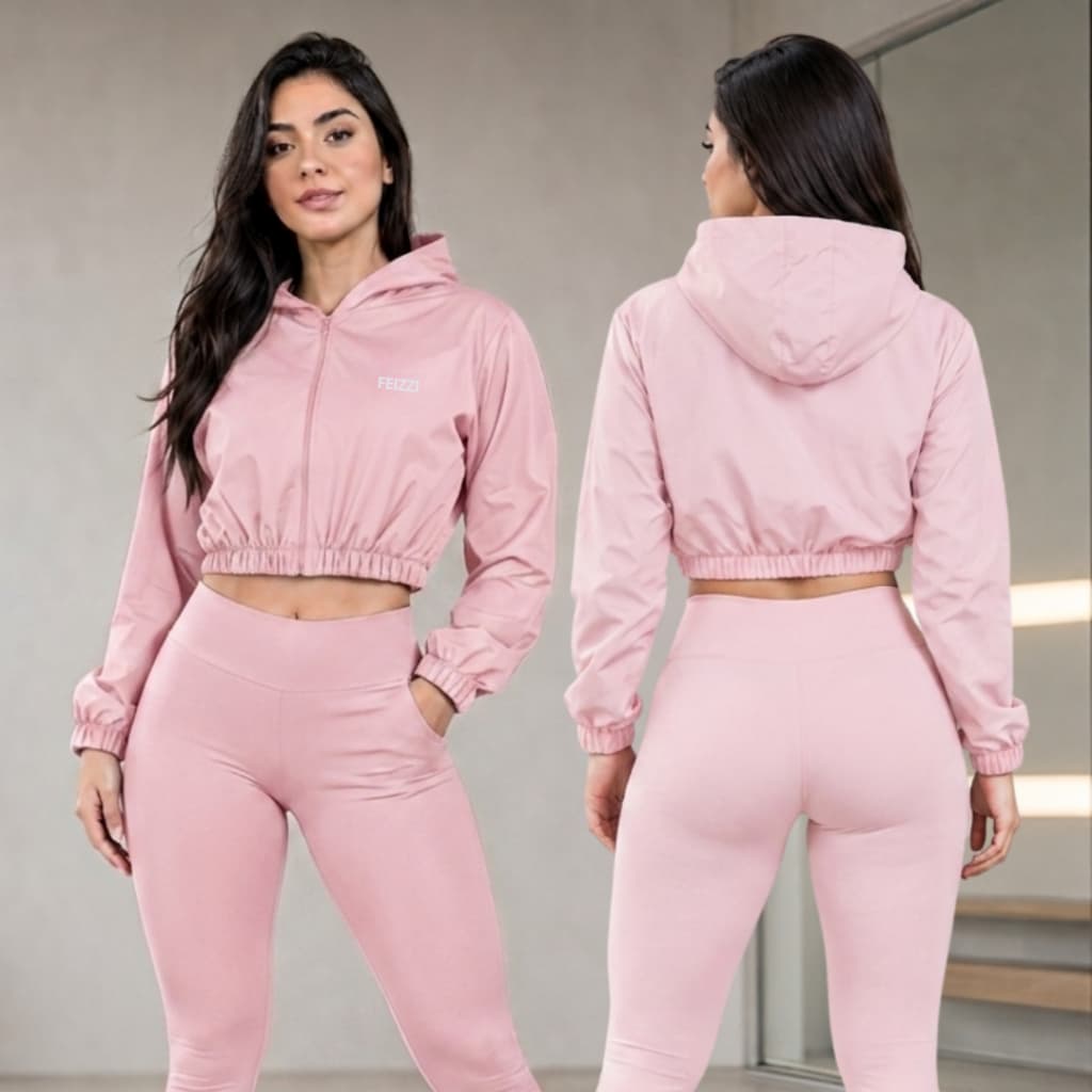 Casaco Cropped Feminino Com Zíper E Capuz Blusa De Frio Blogueira