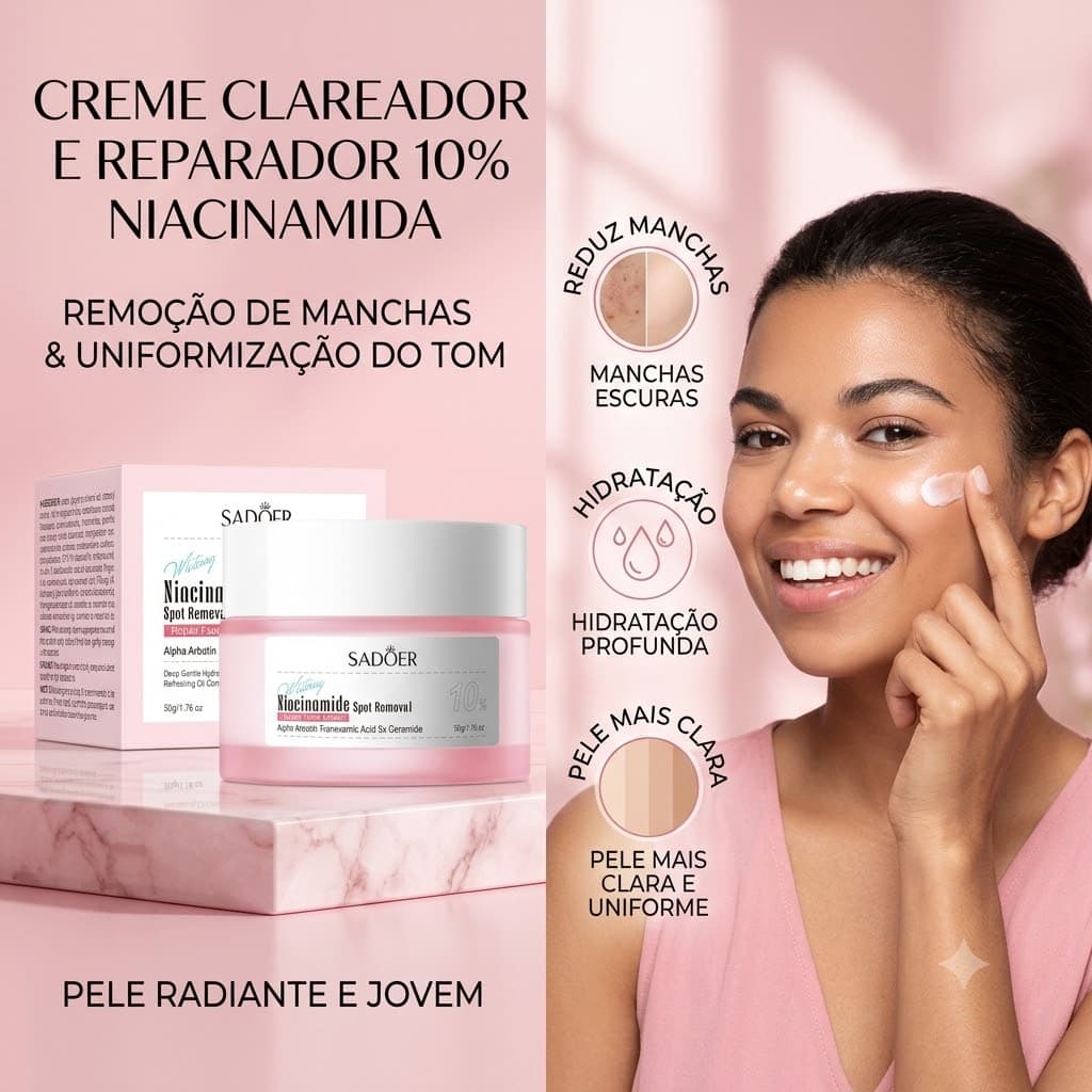 SADOER hidratante facial creme facial Niacinamida a 10% para clareamento e remoção de manchas escuras