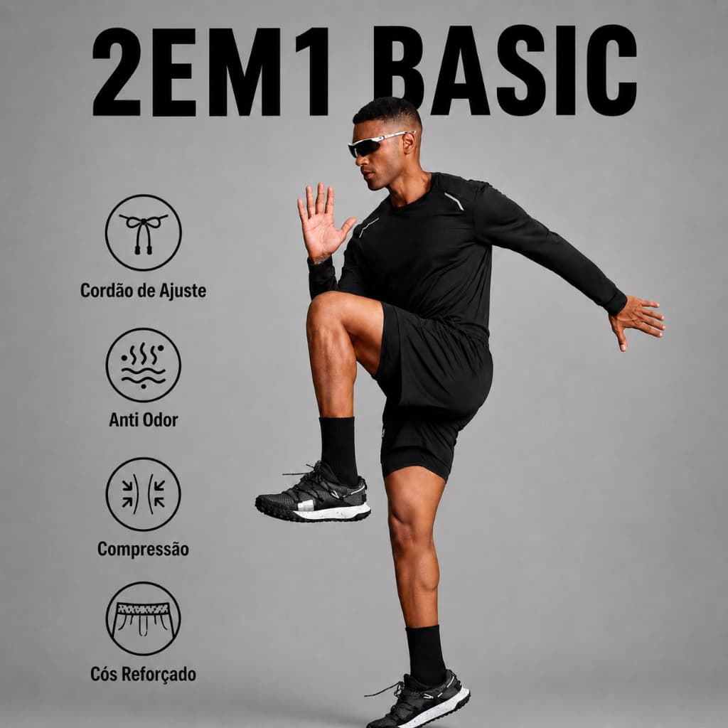 Bermuda Masculina Academia 2 em 1 Dry Fit com Forro de Compressão > Basic
