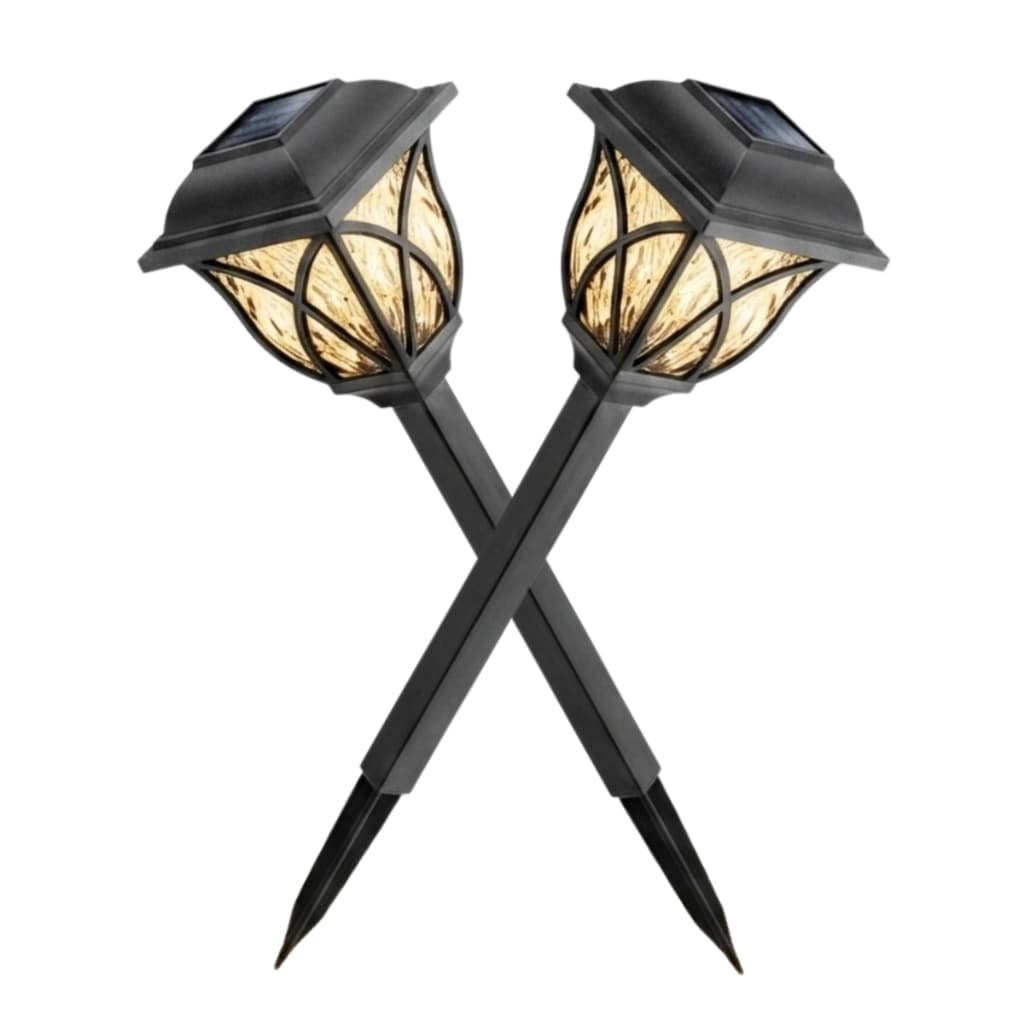kit 2 Luminária Solar Jardim Espeto Luz Amarela Prova D’Água LED Energia Sustentável Decoração