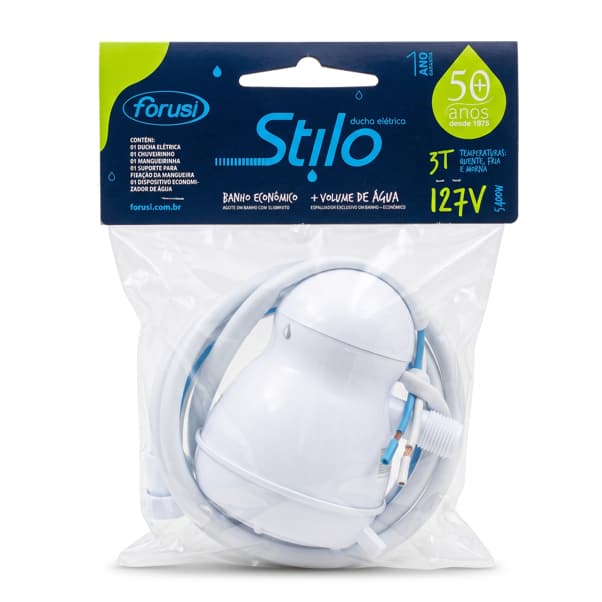 Ducha Elétrica Forusi Stilo 127V 5400W 3 Temperaturas Chuveiro Econômico Branco Alta Durabilidade Fácil Instalação