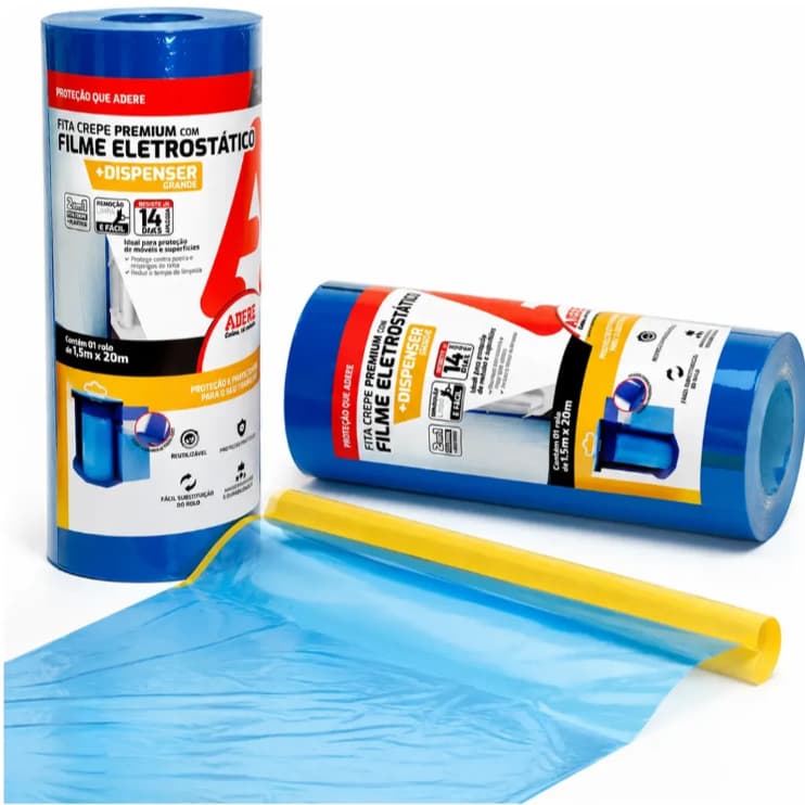 Filme Eletrostatico de Mascaramento Adere Com Suporte C/fita 20m X 1,50m