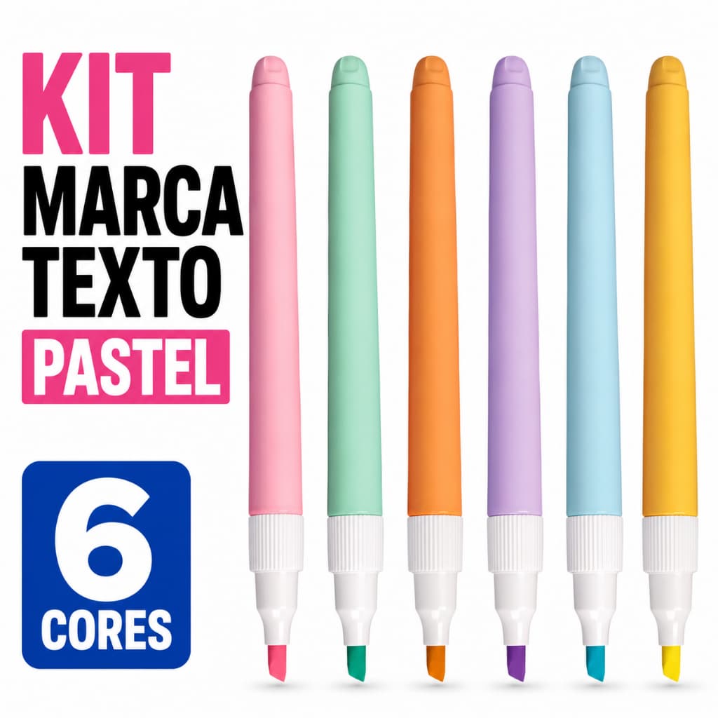 Kit Marca Texto Pastel CIS Lumini Lite 6 Cores Ponta Chanfrada Não Borra Escolar Estudo