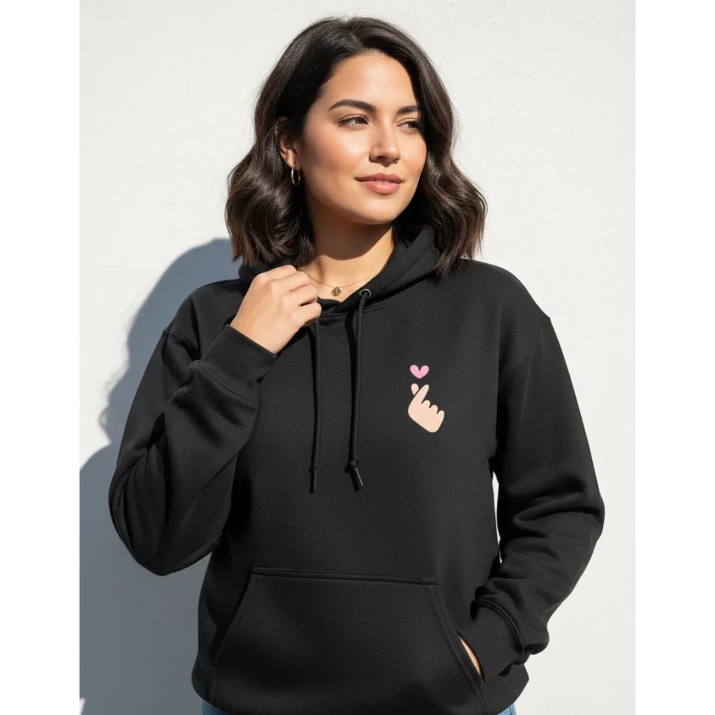 Moletom Feminino Blusa De Frio Finger Heart Estilo Coreano Minimalista Delicado Hoodie Casual