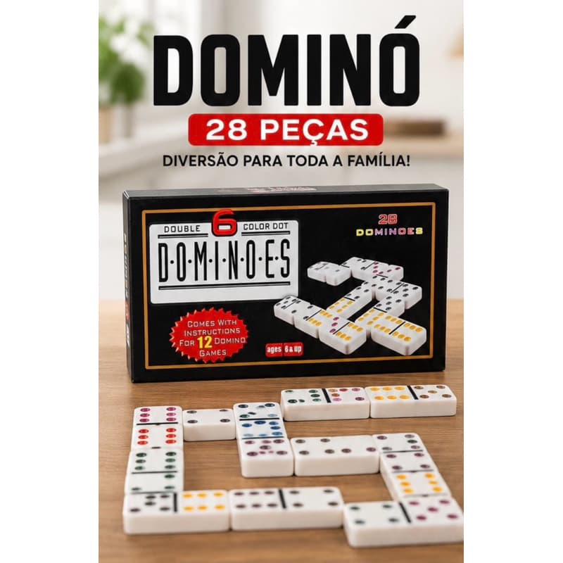 Jogo de Dominó Colorido Double 6 com 28 Peças – Caixa Organizadora | Diversão para Toda a Família