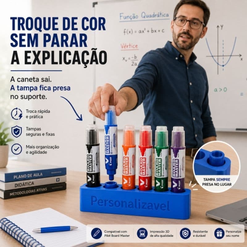 KIT 2 3 4 PORTA MARCADOR CANETAO QUADRO  BRANCO PERSONALIZADO | SUPORTE 4 5 6 CANETAS PILOT V-BOARD MASTER