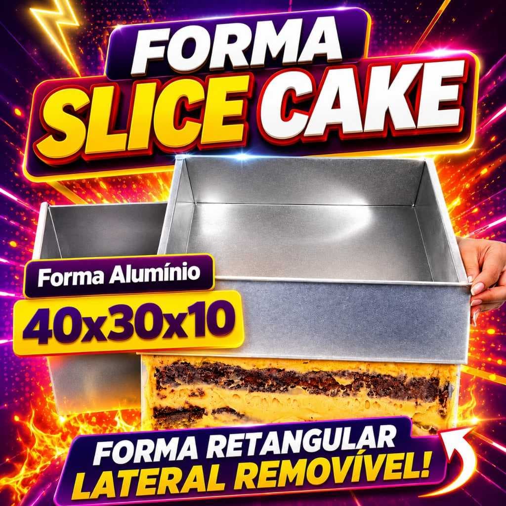 Forma Slice Cake Retangular Alumínio 1 Lateral Removível  40x 30x10 Formas de Bolo