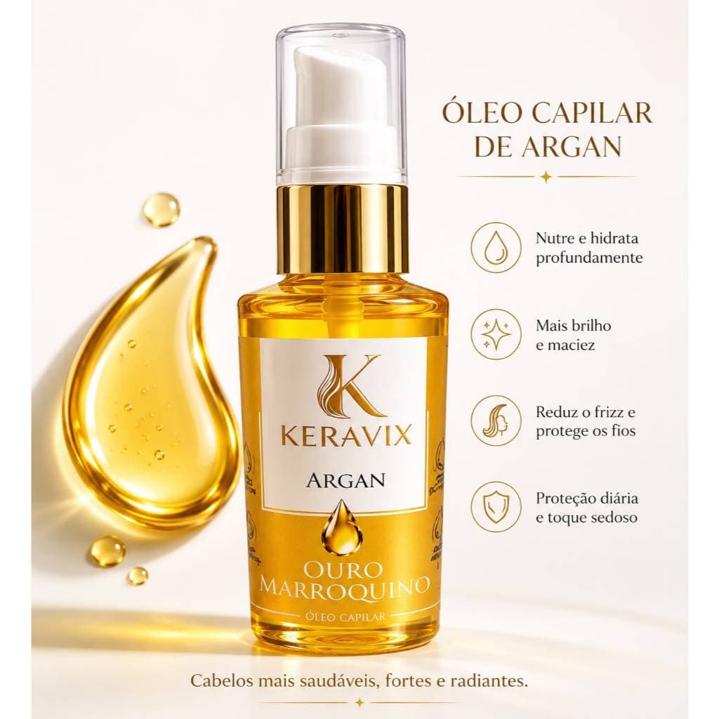 Óleo de Argan Anti Frizz Reparador de Pontas Toque Seco Sem Oleosidade 60 ML Keravix