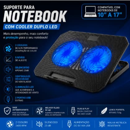 SUPORTE NOTEBOOK - Base Refrigerada Ventilação Silenciosa BM-763