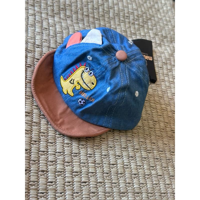 Boné divertido para bebê fofo desenho bordado dinossauro cor jeans e caramelo