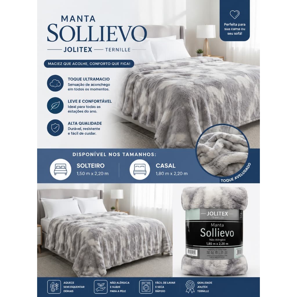Manta Flannel Jolitex Sollievo Casal e Solteiro | Cobertor Macio Antialérgico