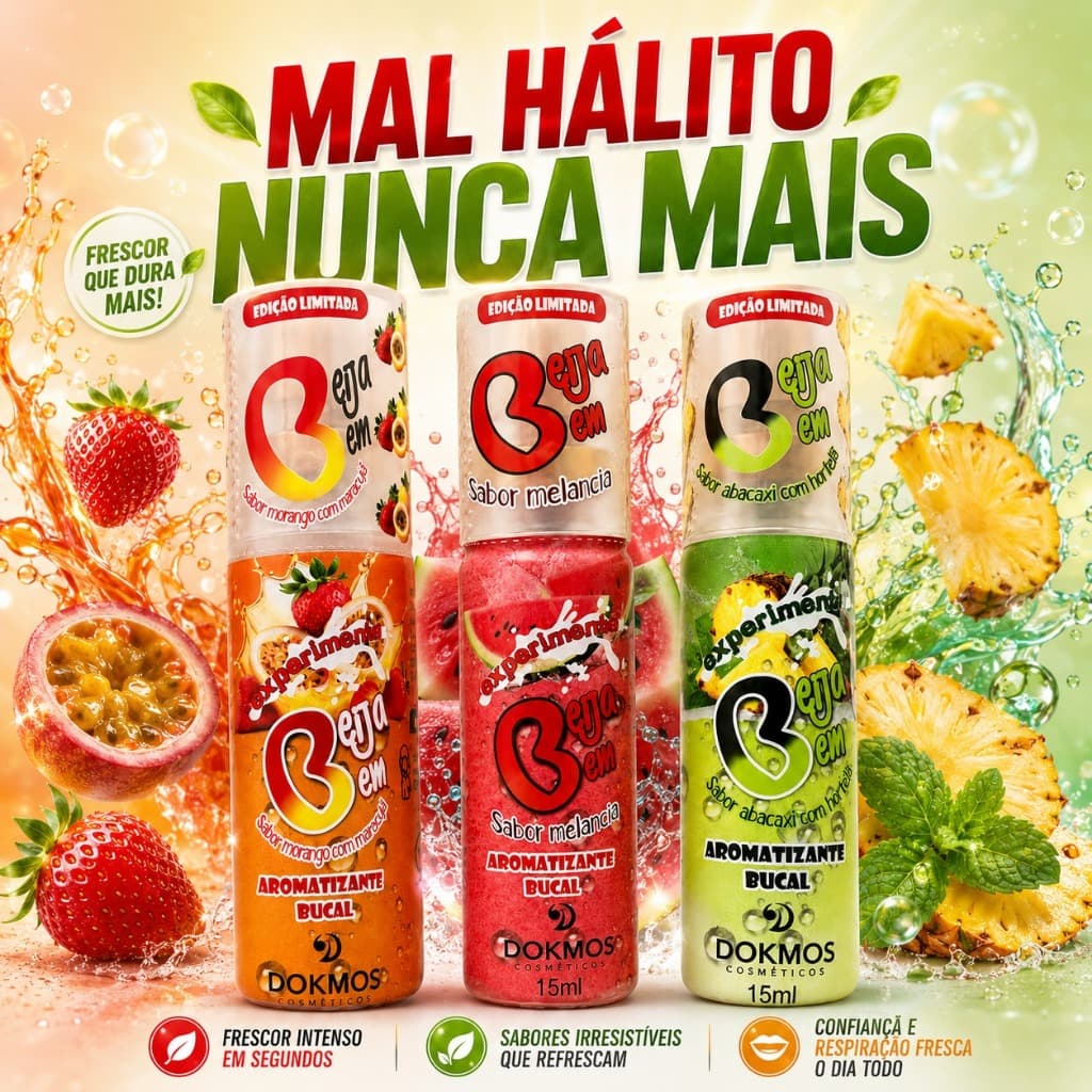 Aromatizante Bucal Beija Bem Spray Bucal Para Mau Halito Refrescante Enxaguante Dokmos