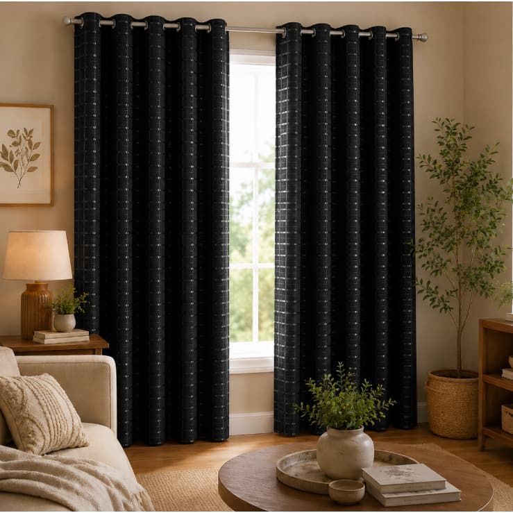 Cortina 100% Blackout Corta Luz Sala Quarto com Voil Xadrez 1 Parte 1,40 x 1,80m