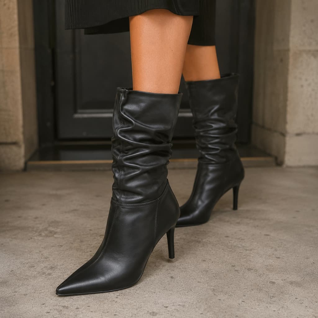 Bota Feminina Vizzano Cano Alto Preta Inverno/Outono Salto Grande Fino Estabilidade Ao Caminhar