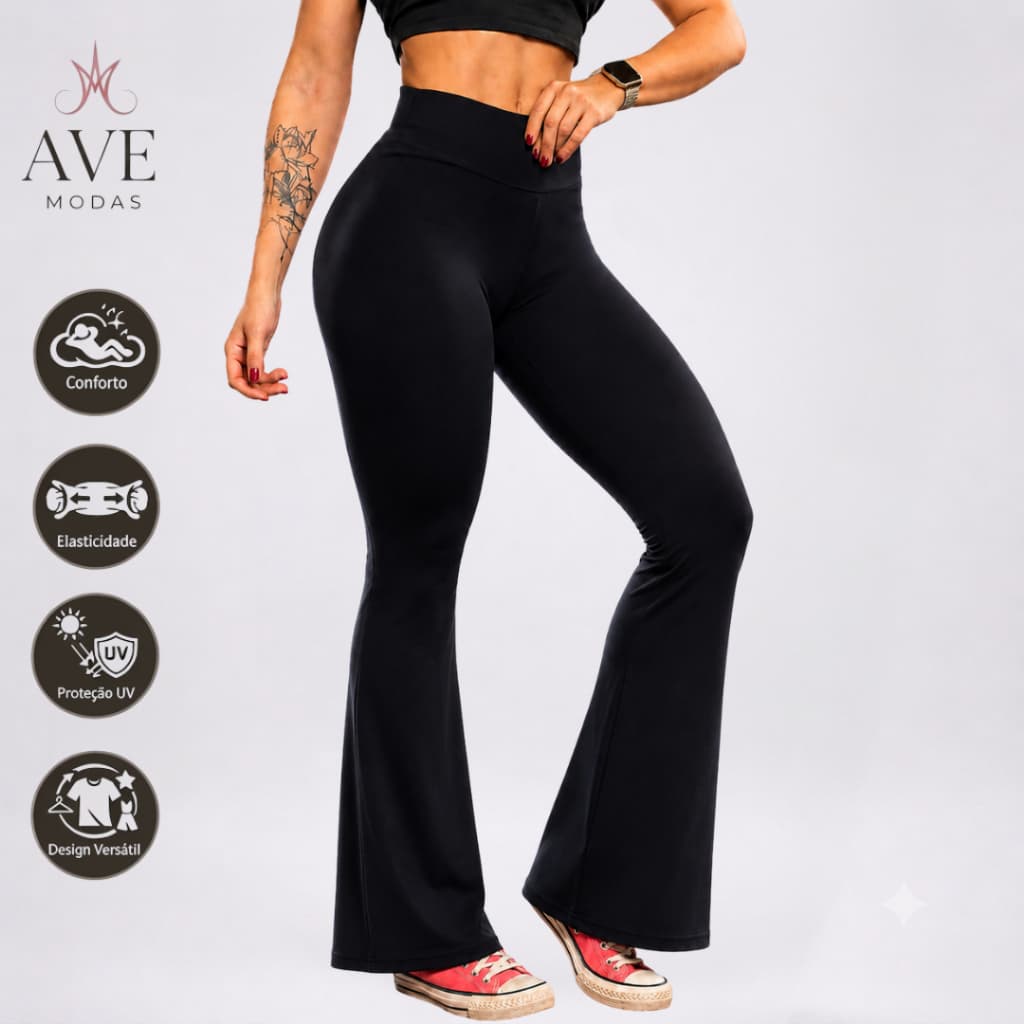 Calça Legging Flare Bailarina Boca De Sino Cintura Alta Suplex Ave Modas Moda Fitness Academia Casual
