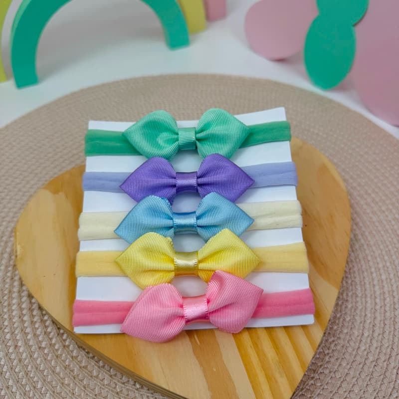 Kit 5 Faixas Bebê RN Laço Pequeno Colorido Meia de Seda Delicada