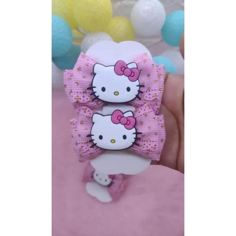 Laço parzinho Hello Kitty infantil/Tiara lacinhos pompom infantil Hello Kitty/ lacinhos arco tiara infantil Hello Kitty
