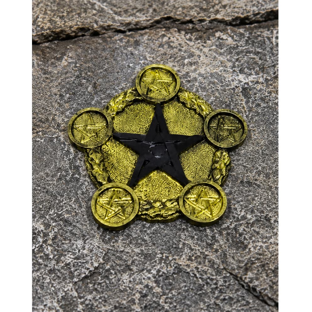 Incensário Pentagrama com Base Ouro Envelhecido 18 cm em Resina Decoração Esotérica