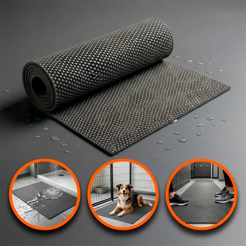 Tapete Antiderrapante 2,60m x 0,60m Cinza Luxo Emborrachado PVC Retangular Piso Box Banheiro Segurança Banho Cinza