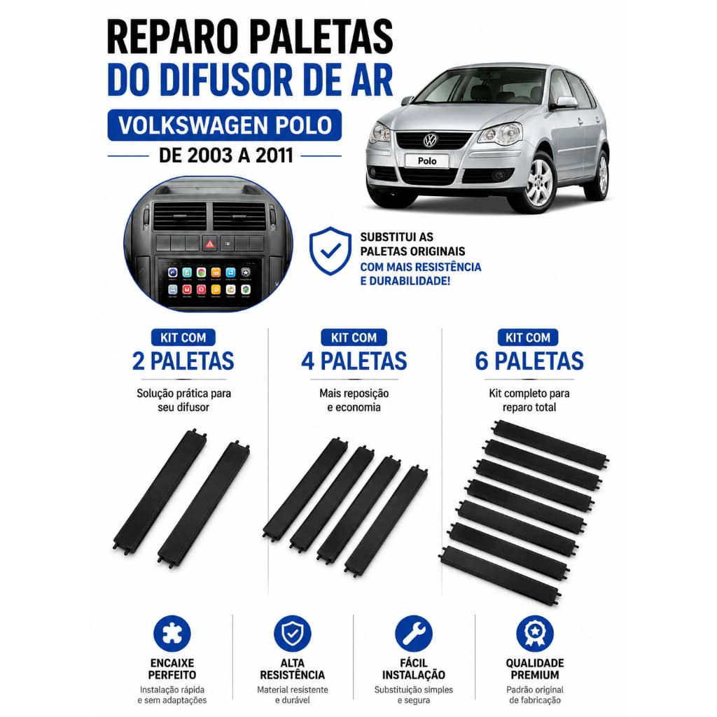 Reparo paletas aletas do difusor de Ar Volkswagen Polo 2003-2011 central de ar