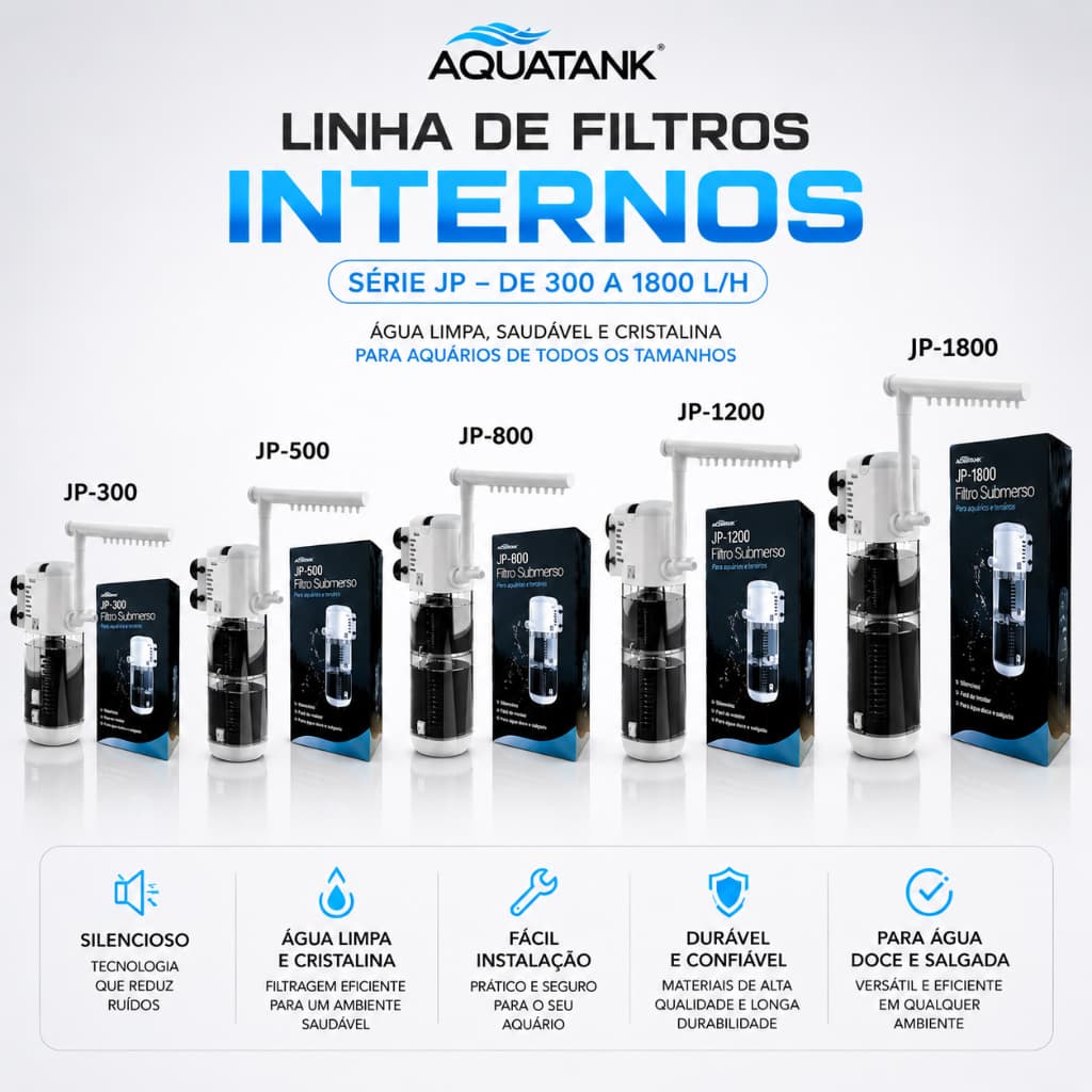 BOMBA SUBMERSA COM FILTRO INTERNO AQUATANK JP 300L/H 500L/H 800L/H 1200L/H 1800L/H AQUÁRIOS E TERRARIOS