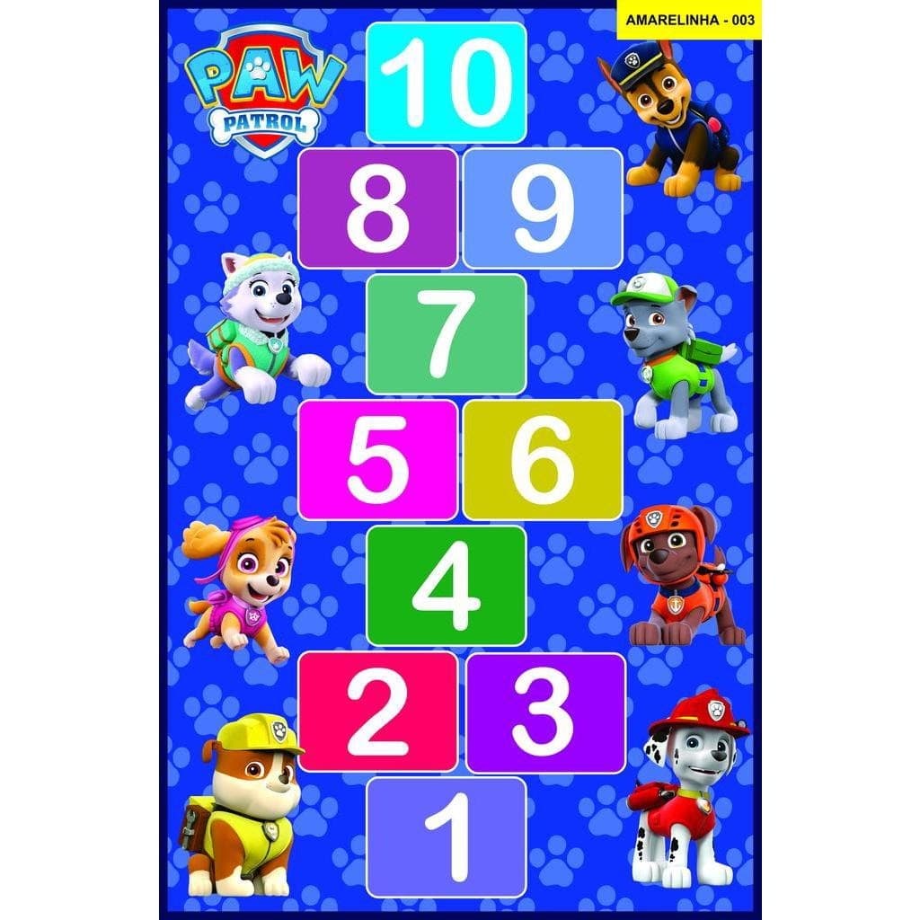Tapete Patrulha Canina Amarelinha Azul Infantil 150x100 | Lona Decorativa Educativa para Meninos e Meninas