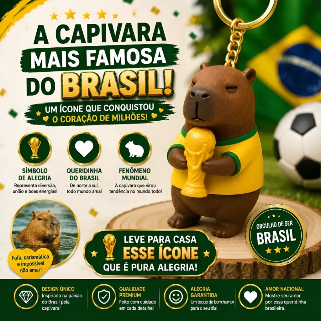 Chaveiro Capivara Da Copa Articulado Flexível Colecionável Cor Da Copa